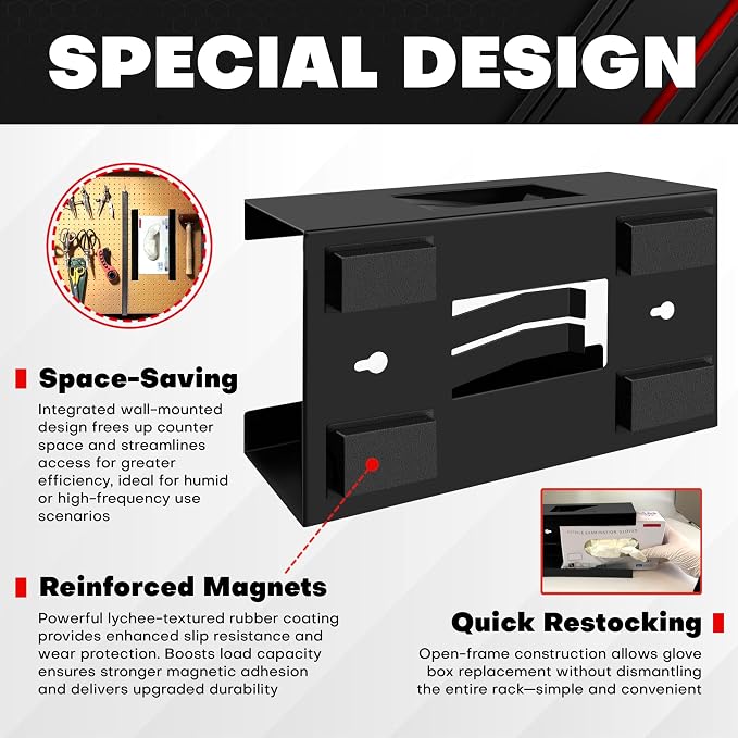 C&T 2 Piece Magnetic Glove Box Holder, Tissue Dispenser, Holds Boxes of Gloves, Towels, Wipes and Tissues,Suitable for Wall mounting, toolboxes, garages, workshops, Offices and Kitchens - Image 5