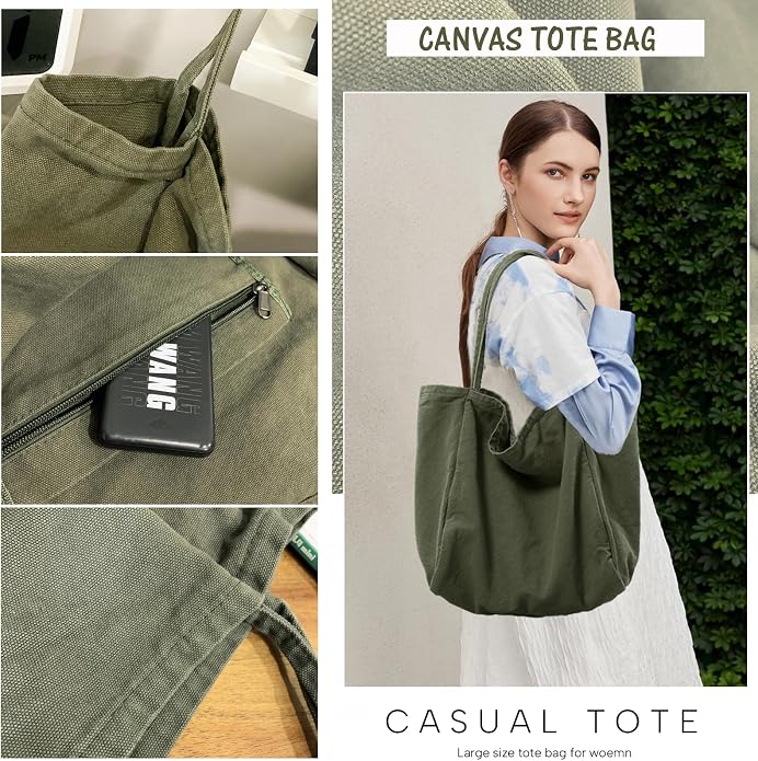 Canvas Tote Bag for Women Large Hobo Shoulder Bag for Work Travel Casual Message Bag Tote Purse handbags - Image 6