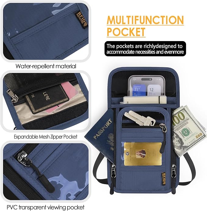 Travel Neck Wallet RFID Blocking – Hidden Passport Holder & Anti-Theft Money Pouch for Men & Women, Lightweight Concealed Undergarment Organizer with Adjustable Strap, Secure Document Holder - Image 5