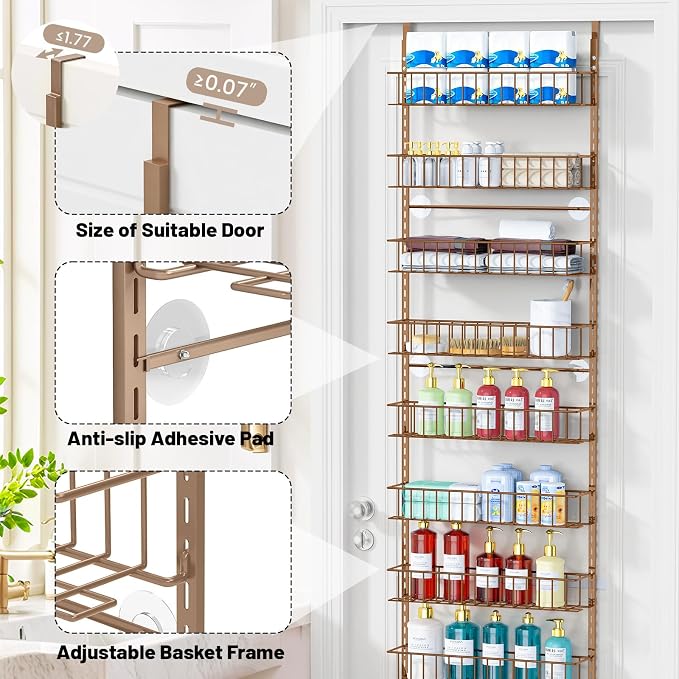 ElegantArray 9-Tier Pantry Door Organizer, Brown | Over The Door Pantry Organizer Rack and Storage, Hanging Spice Rack Shelves Door, Home Office Laundry Room Bathroom & Kitchen - Image 4