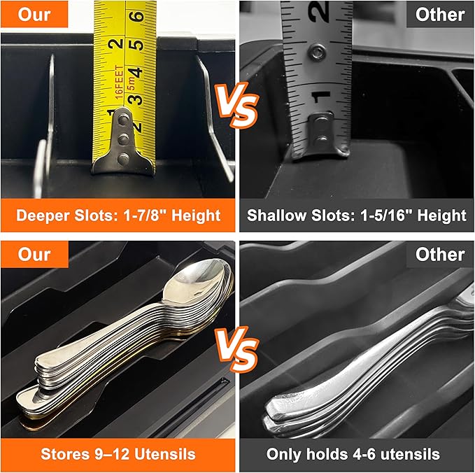 Silverware Organizer - Expandable Kitchen Drawer Organizer, Utensil Drawer Organizer, Adjustable Plastic Flatware and Cutlery Holder, Kitchen Organizers Storage for Forks Knives, Black - Image 4