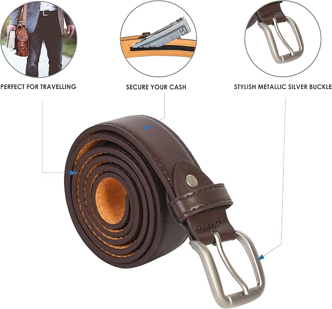 Men's Brown Leather Money Belt Sizes 32 Through 56 - Image 5
