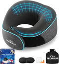 Travel Neck Pillow for Airplane -Memory Foam Travel Pillow for Long Flights/Car Sleep 360° Support Airplane Pillow, With Eye Mask & Earplugs, Portable Carry Bag | Airplane Accessories Washable Cover by Teemour