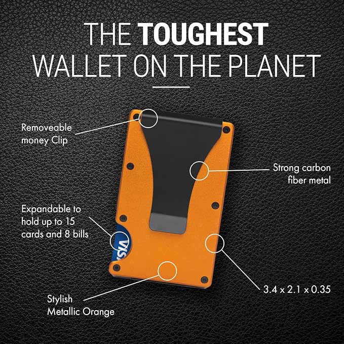 Slim Wallet for Men,RFID Blocking Minimalist Metal Wallet, Money Clip/Cash Holder, Front Pocket Aluminum Credit Card Holder, Ideal Gift for Men,Matte Orange - Image 3