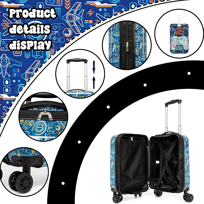 Kids Luggage Sets for Boys 2 Piece Rolling Suitcases with Wheels Hardshell Toddler Suitcase with Travel Pillow Carry on Travel Luggage with Wheels - Image 3
