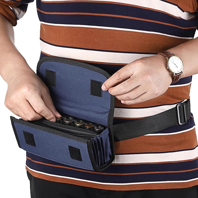 BSTKEY US Coin Holder Coin Dispenser, Fanny Pack with Banknote Waiters Purse Coin Sorter Coin Organizer, Coin Storage Bag with Belt for Waitress Server Collector Cashier Change （Navy） - Image 5