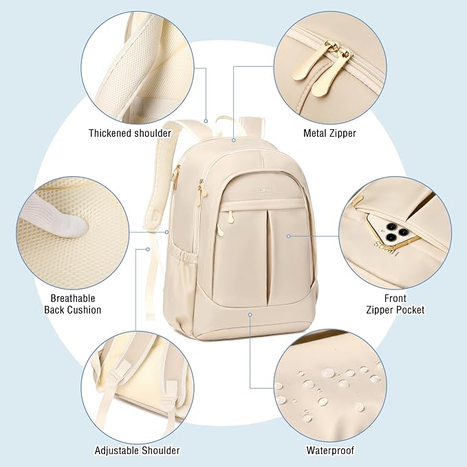 Hidds Travel Laptop Backpack for Women 15.6 Inch Computer Backpacks with USB Charging Hole Anti Theft Carry on Bag College Bookbag Large Back Pack for Work Business Travel Commuter Daypack-Champagne - Image 7