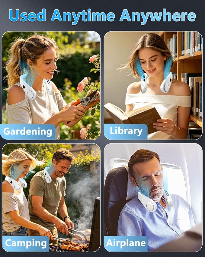 Neck Fan with Cooling Plate-24H Quiet Powerful Fans that Blow Cold Air-5 Speed&Power LED Display-USB 5500mAh Bladeless Wearable Personal AC Cooler for Women,Men,Kids,Travel,Outside,Indoor White - Image 9