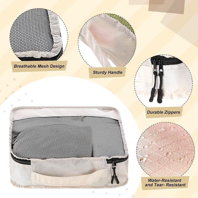 5 Pcs Packing Cubes for Suitcase Large Travel Cubes Carry on Luggage Organizer Bags for Clothes Accessories(Mixed,Khaki) - Image 3