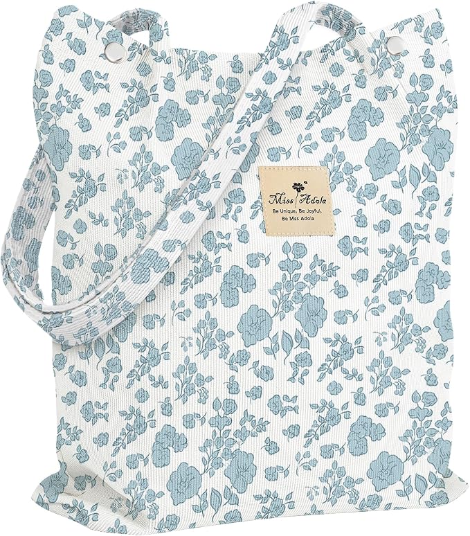 Miss Adola Designer Corduroy Tote Bag for Women | 3 Magnetic Buckles, Aesthetic Pattern, Reusable, Soft, Roomy Carry for Work, Travel, Grocery Runs by MissAdola