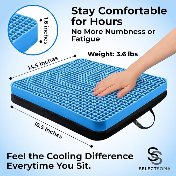 Gel Seat Cushion for Long Sitting, Pressure Relief for Sciatica, Tailbone, Coccyx & Back Pain, Office Chair, Wheelchair, Car & Truck – Travel with Handles Blue Gel - Image 5