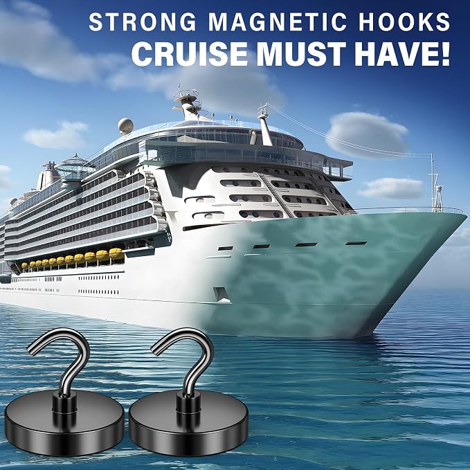 FINDMAG 20 Pack Magnetic Hooks, 150LB+ Magnetic Hooks for Cruise Cabins | Strong Neodymium Magnet Hooks Heavy Duty for Refrigerator, Home, Ship, Cruise, Grill, Travel and Kitchen Use, Black - Image 2