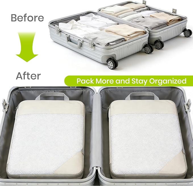 Compression Travel Packing Cubes with White Mesh, Green, 4Pcs | Waterproof fabric and See-Through Mesh, Space-Saving Compression Organizer for Travel and Daily Clothes Storage - Image 5