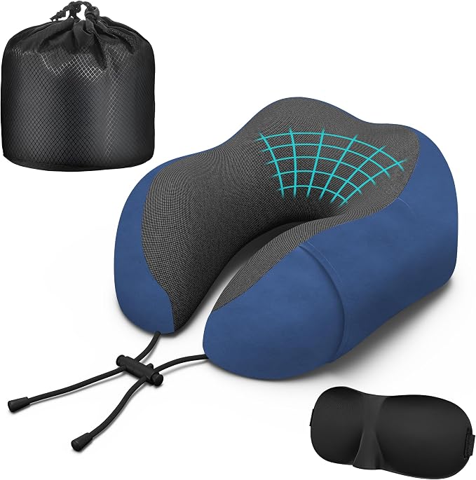 Travel Neck Pillow,Neck Pillow for Sleeping Travel,Airplane, Car, Office | Upgraded Memory Foam Neck Pillow for Travel,Machine Washable, Adjustable Flight Pillow, Suitable for Sleeping (Blue) by Phentzari