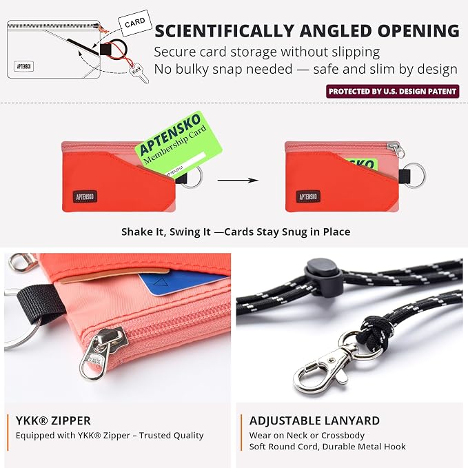 RFID Blocking Travel Wallet with Adjustable Lanyard, Small Nylon Zipper Pouch and Badge Holder for ID, Credit Cards, Cash, Keys, Commuters (BlazingOrange+CoralBlush) - Image 7