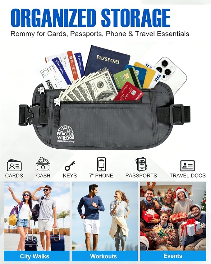 Money Belt for Travel, Passport Holder, RFID Blocking, Sweat-Proof, Gray | 3rd Gen Hidden Waist Wallet Anti Theft to Protect Cash, Credit Cards and Documents Under-Clothes for Men & Women, Bamneat - Image 10