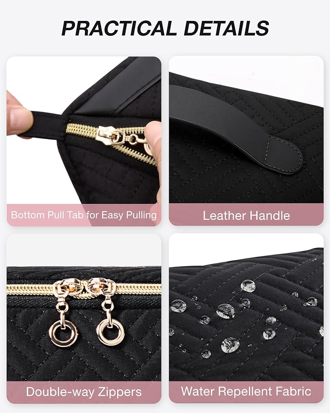 BAGSMART Makeup Bag Cosmetic Bag, Travel Makeup Bag,Water-resistent Makeup Bags for Women Portable Pouch Open Flat Make Up Organizer Bag for Toiletries, Brushes Black - Image 4