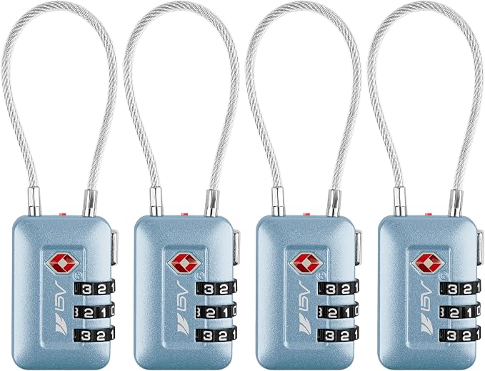 TSA Accepted Luggage Travel Lock, Set-Your-Own Combination Lock for School Gym Locker, Luggage Suitcase Baggage Locks, Filing Cabinets, Toolbox, Case (Arctic Blue, 4 Pack) by BV