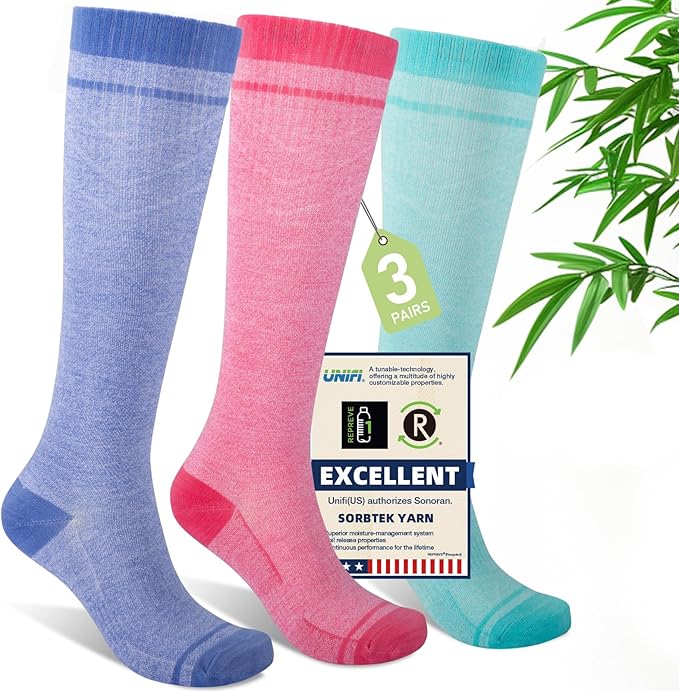 Compression Socks Women & Men, 15-20 mmHg Bamboo Viscose Knee High Soft Support for Flying Travel Daily by Unknown