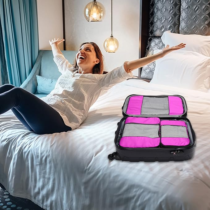Travel Wise Packing Cubes for Travel - 5 Piece Set with Pattern Design, Lightweight Ripstop Nylon Luggage Organizers with Mesh Panel, Small Medium Large Sizes - Image 7