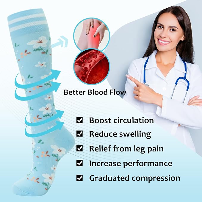 fenglaoda Compression Socks Women Men 4 Pairs, Knee High Support Socks for Running, Sports, Travel, Flight, Nurse - Image 2