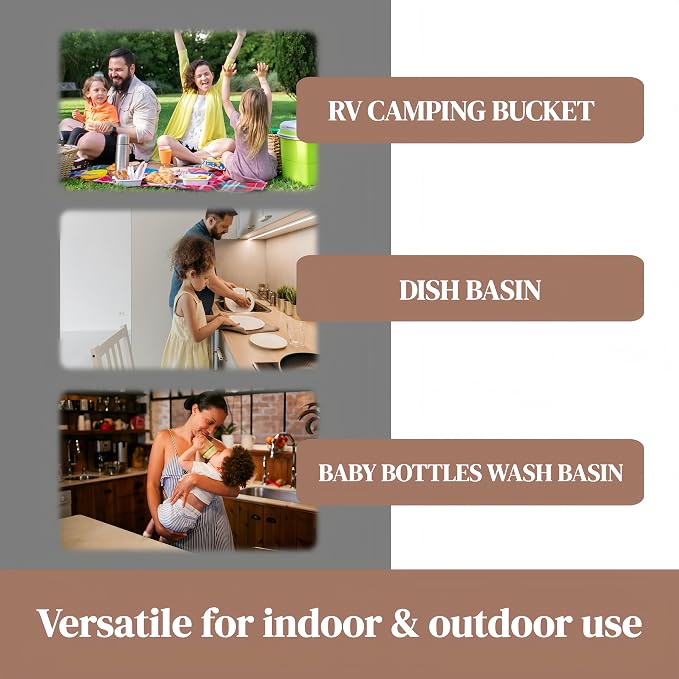 2.6 Gal(10L) Collapsible Wash Basin for Baby Bottles, Space-Saving Collapsible Dish Basin with Drain Plug for Bottle Washing, Collapsible Bucket for RV Kitchen Essentials (Brown) - Image 6