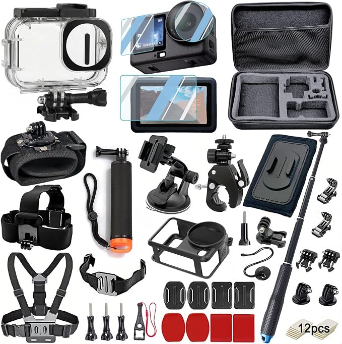 Accessories Kit for DJI OSMO Action 6, 70m Waterproof Housing Case, Tempered Glass Screen Protector, Floaty Bobber Grip, Large Carrying Case, Mounts Chest/Head/Handlebar by BMUUPYDirect