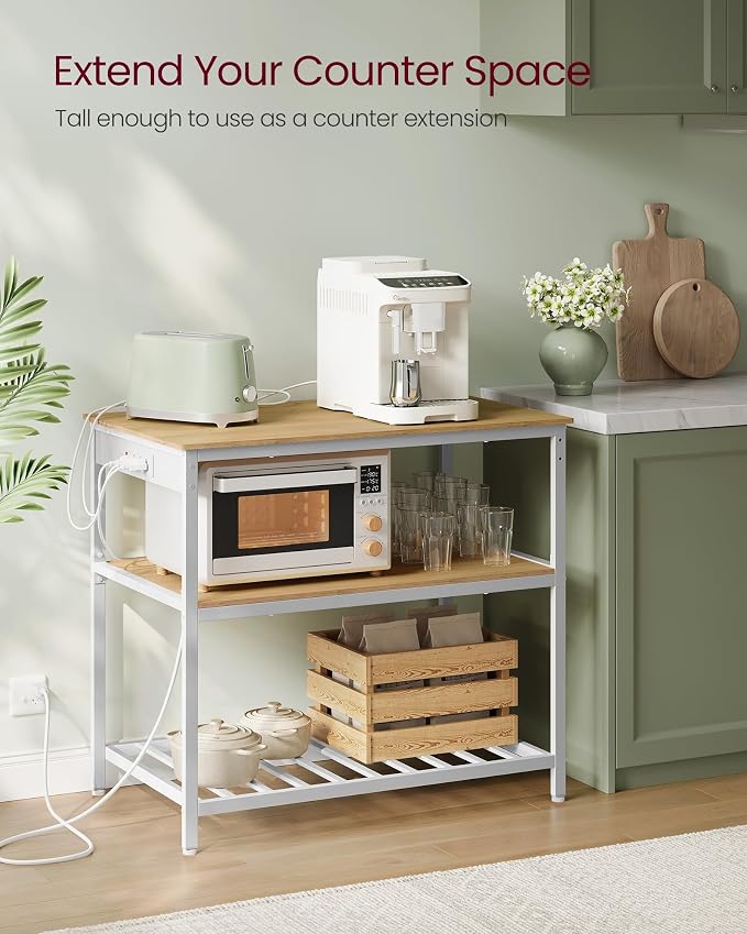 VASAGLE Kitchen Island with 3 Shelves, Kitchen Shelf with Power Strip, 23.6 x 39.4 x 34.9 Inches, Large Worktop, Steel Structure, Industrial, Easy to Assemble, Oak Color and White UKKI105Y01 - Image 4