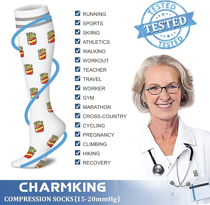 CHARMKING Compression Socks for Women & Men Circulation (8 Pairs) 15-20 mmHg Best Calf Socks Support for Athletic Cycling - Image 5
