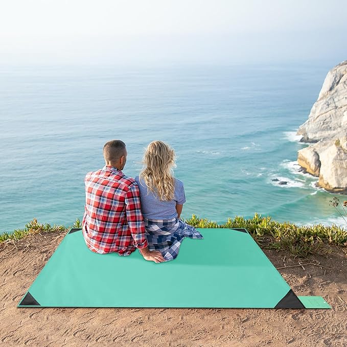 Odoland Sandproof Beach Blanket, Waterproof Portable Mat with Carry Pouch | 63“x43” Quick Drying & Foldable Lightweight Sand Free Beach Mat Tarp for Hiking, Camping, Travel, Light Green - Image 6