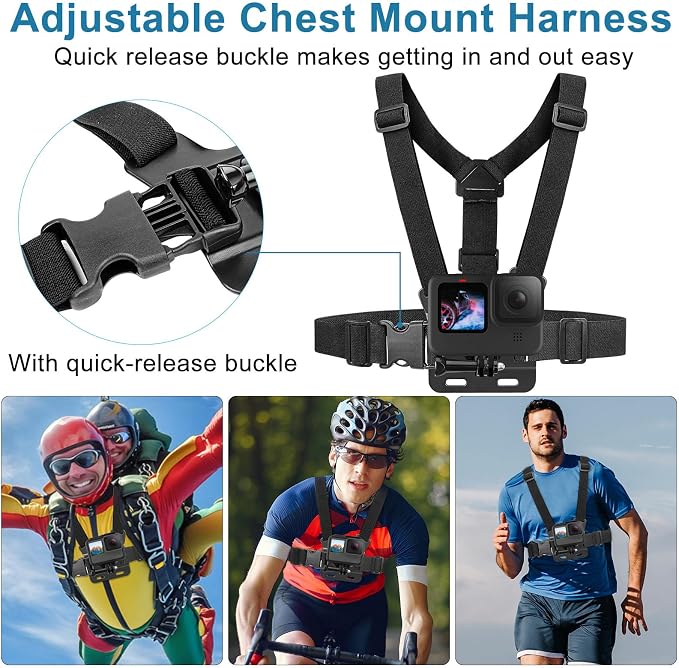 Chest Mount Harness, 4 in 1 Accessories Kit Compatible for Gopro Hero 13/12/11/10/9/8/7/6/5/4/3,Head Strap Mount,360°Rotation Wrist Strap Mount,Backpack Clip Holder,Adjustable Action Camera Mount Set - Image 3
