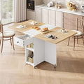 Jocoevol Space Saving Folding Dining Table for 4, Foldable Dining Table with Drawer and Storage Shelf, 6 Wheels Drop Leaf Kitchen Dining Room Table for Small Space (Natural, 47.2" x 23.6" x 29.9") by JOCOEVOL