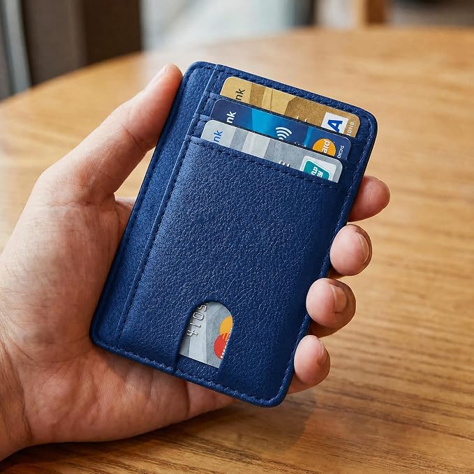 Slim Minimalist Front Pocket RFID Blocking Leather Credit Card Holder, Small Compact Wallet with ID Window for Men and Women (Blue) - Image 2