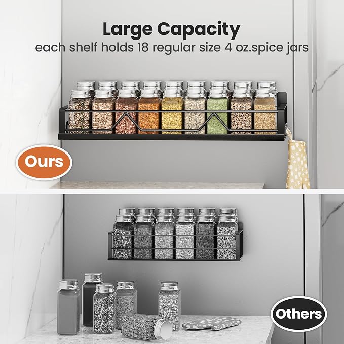 Mystozer 16.9 Inch Wide Large Capacity Magnetic Spice Rack for Refrigerator,4 Pack Metal Fridge Shelf Apartment Essentials Fridge Organizer Magnetic Storage Fridge Magnet Organizer(Black) - Image 3