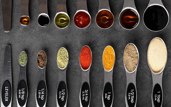 Magnetic Measuring Spoons Set Stainless Steel Stackable Measuring Spoons | Dual Sided Nesting Teaspoons Tablespoons Set of 8 for Measuring Dry and Liquid Ingredients - Image 8