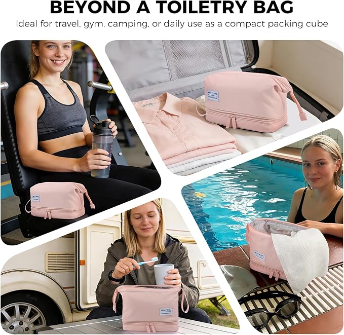 Travel Toiletry Bag Water-resistant with Hanging Hook for Womens Large Packing with Waterproof Wet/Dry Compartment Travel Shower Bags Travel Toiletry Organizer Dopp Kit Shaving Bag - Image 7
