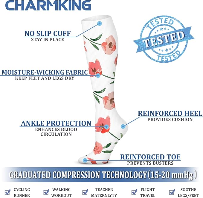 CHARMKING Compression Socks for Women & Men Circulation (3 Pairs) 15-20 mmHg is Best Support for Athletic Running Cycling - Image 5