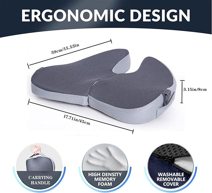 Small Travel Seat Cushion for Airplane,Portable Foldable Seat Cushion,Sciatica Pain Relief with Built-in Handles-Memory Foam Chair Cushions to Enhance Posture & Back Pain,for Car, Office, Gaming ( - Image 2