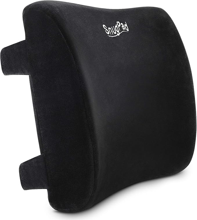 Memory Foam Lumbar Pillow and Seat Cushion Combo, Ergonomic, Orthopedic, Lower Back Support, Premium Washable Velvet Covers with Non-Slip Bottom, Ideal for Office Chairs and Car Seats (Black) - Image 2