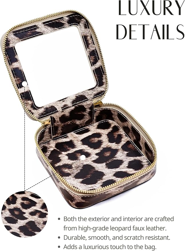 Small Makeup Bag for Purse Accessories Women Clear Cosmetic Mini Pouch Car Essentials Bag Leopard Print Clear Leather Make Up Travel Bag Organizer with Zipper Cute Compact Cheetah Little Toiletry Bag - Image 4
