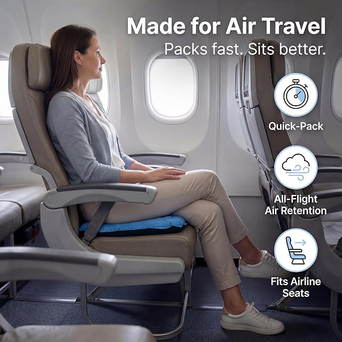 Whispering Winds Inflatable Seat Cushion | Comfortable & Packable Blow-up Foam Pad for Airplane Travel, Stadium Outdoors, Camping, Car & More - Image 3