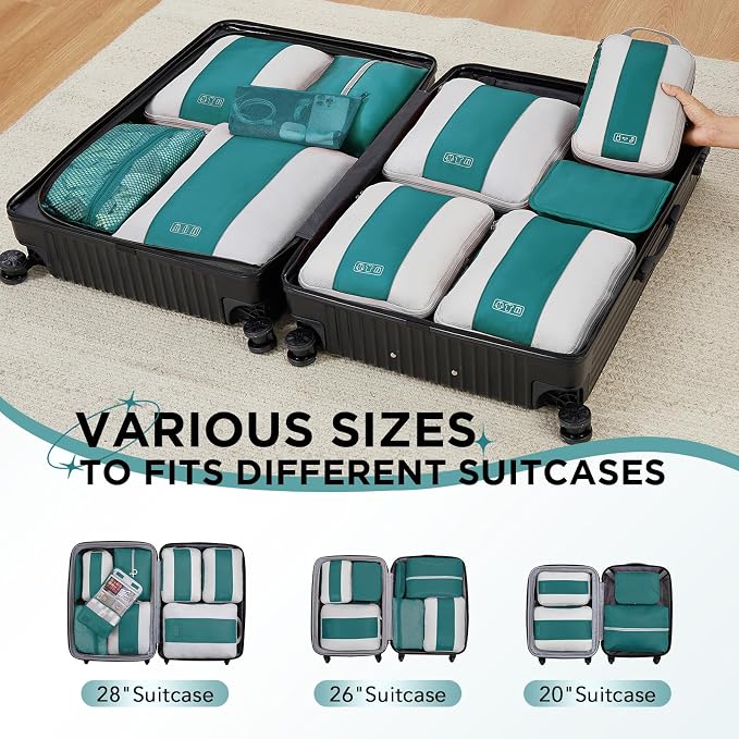 OlarHike 10 Set Compression Packing Cubes for Travel Essentials,Compressible Expandable Space Saver Bags for Organizing Clothes,Luggage Garment Bags with Over 1000 pcs Mesh Holes(Dark Blue Green) - Image 8