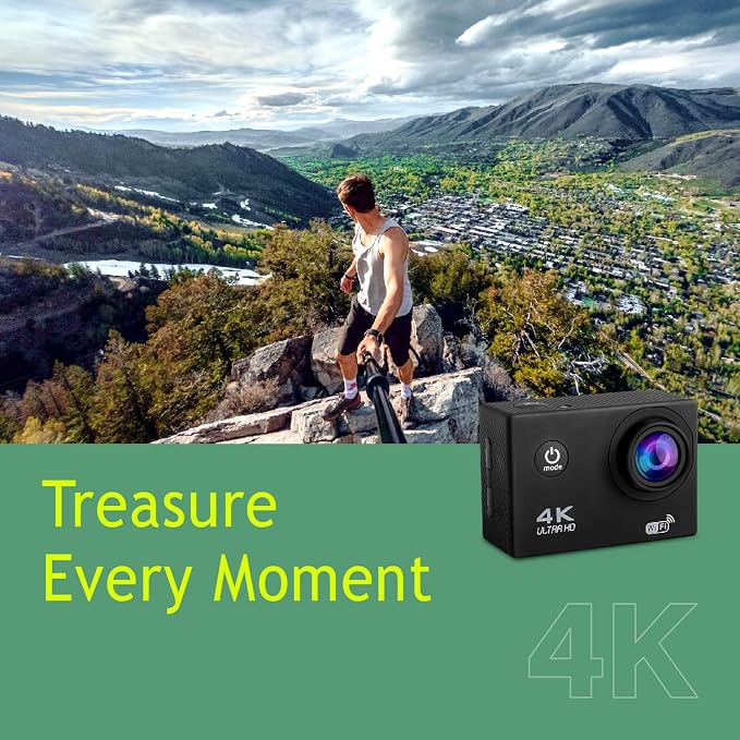 4K UHD Sports Camera 64GB Included, WiFi Action Camera, 100 feet Waterproof, 160 Degree Wide Angle, Remote Control, 2 Batteries, 2.0'' LCD with Mounting Accessories Kit, JS-07B, Black - Image 5