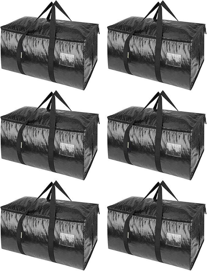 BALEINE 6-Pack Oversized Moving Bags with Reinforced Handles, Heavy-Duty Storage Tote for Clothes, Moving Supplies (Black, 6-Pack) by BALEINE