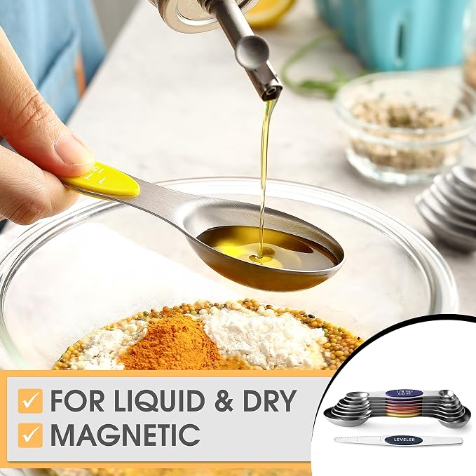 Spring Chef Stainless Steel 8 Magnetic Measuring Spoons, Mountain Sunrise | Nesting Metal Teaspoon & Tablespoon Measuring Spoons with Leveler for Dry & Liquid Ingredients, Dual Sided, Dishwasher Safe - Image 4