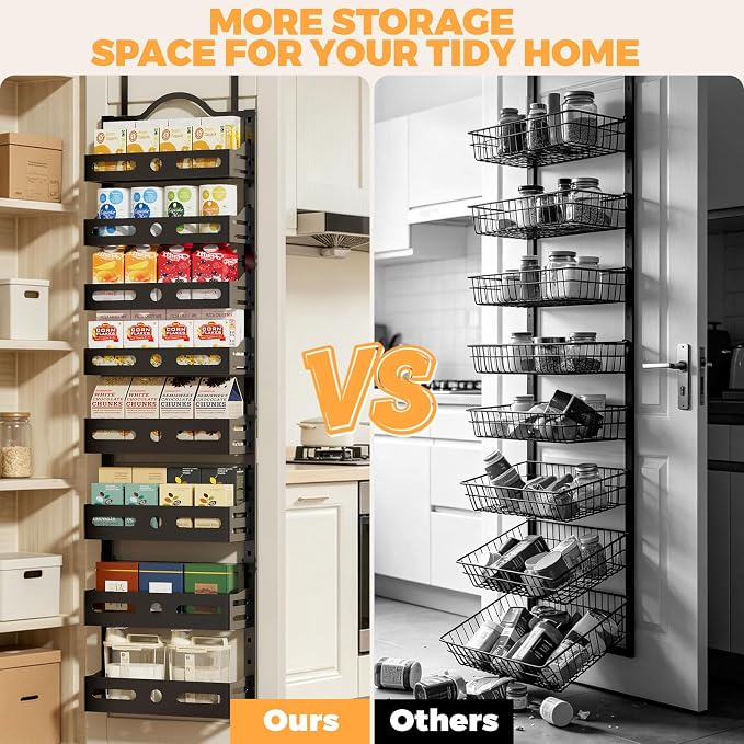 8-Tier Pantry Door Organizer, 2 IN 1 Wall Mount or Over The Door Pantry Organizer, Door Spice Rack with Adjustable Baskets, Over Door Organizer for Kitchen (12.4"W x 5.5"D x 66.1"H,1 Pack, Black) - Image 6