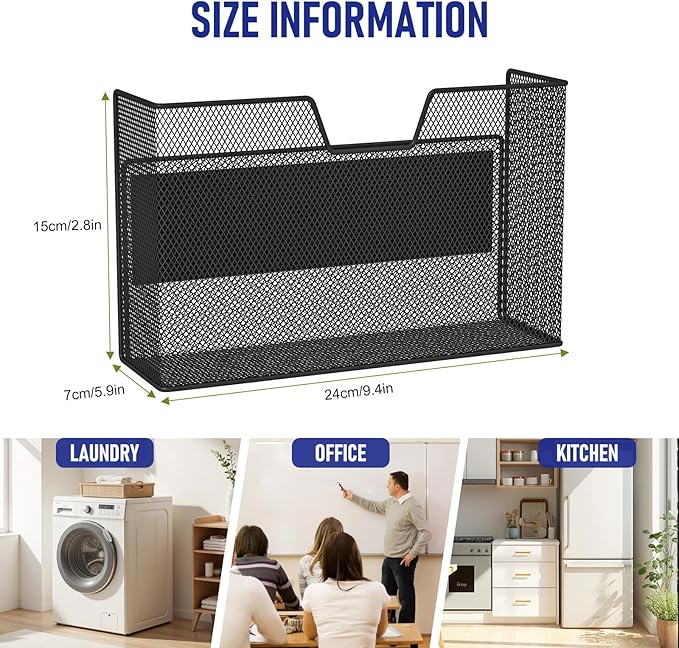 Magnetic Baskets for Fridge Shelf Bins Organizer Magnetic Storage Holder Storage Rack Containers for Fridge, Whiteboard, Locker - Magnetic File Holder for Home Kitchen Laundry Office School(Black) - Image 3