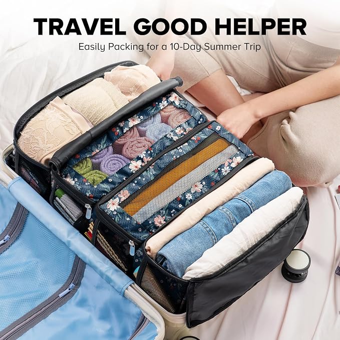 Suitcase Organizer, Travel Luggage Organizer Hanging Shelves Packing Cube Closet/Collapsible Portable Travel Organizer for Carry-on, Medium, Berry - Image 5