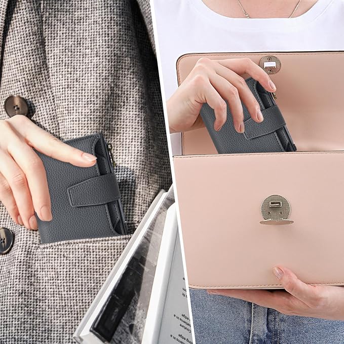 Small Wallet Women RFID Blocking Soft Leather Bifold Compact Card Holder Wallet for Women with Zipper Coin Pocket 4 ID Window - Image 8