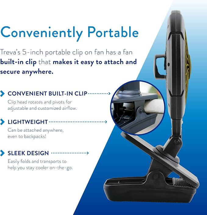 Treva 5 in Battery Powered Clip Fan with Clamp | Yes - Image 3